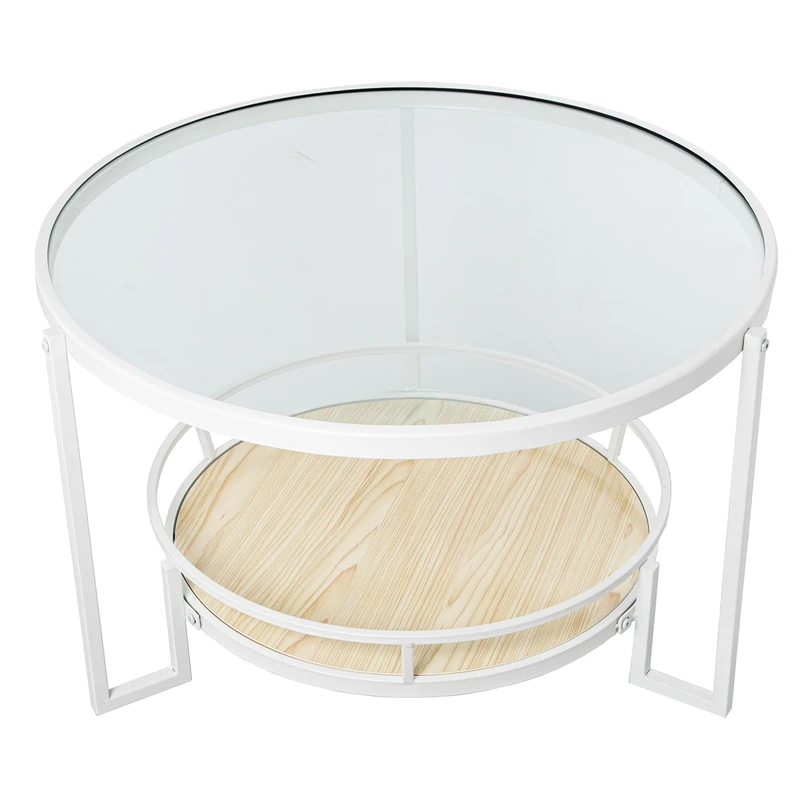 Mesa Auxiliar Metal Blanco/Crystal Transp. /Balda Madera 70 x 45 cm Balda 50 cm