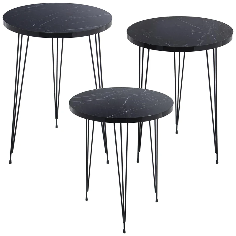 AlexandreHouse Set of 3 MESAS AUX MADERA/METAL +72286, REQUIERE MONTAJE_°38X53+°38X49+°38X45CM - Image 1