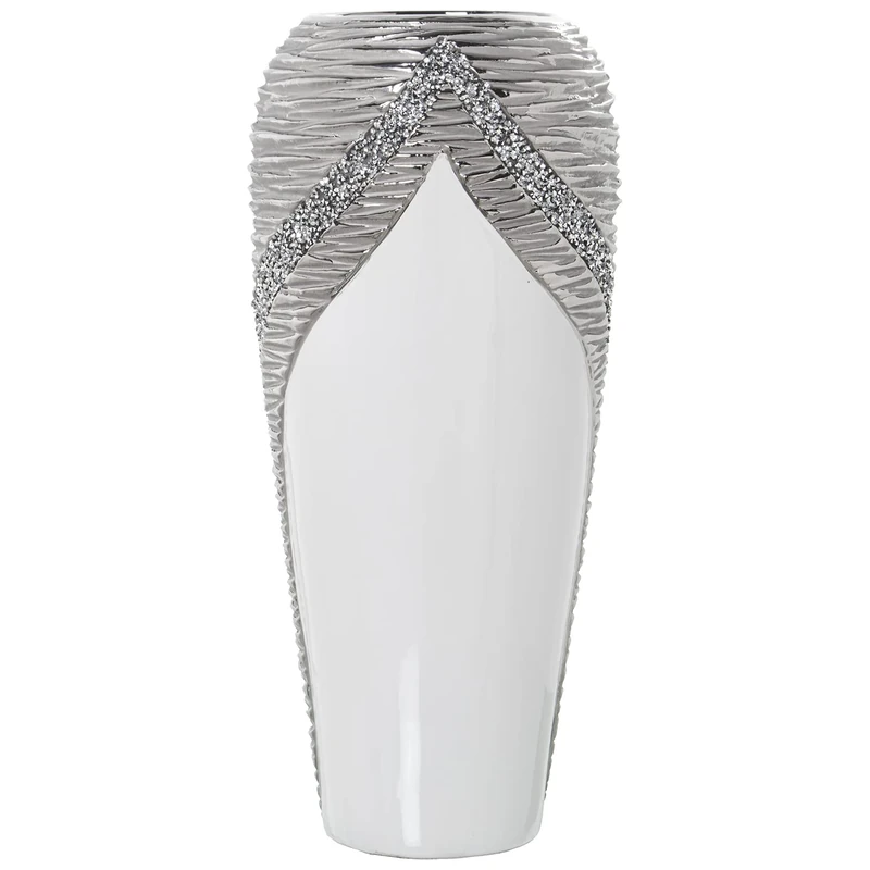 JARRÓN CERÁMICA BLANCO/CHAMPAGNE C/BRILLOS °18X40CM - Image 1