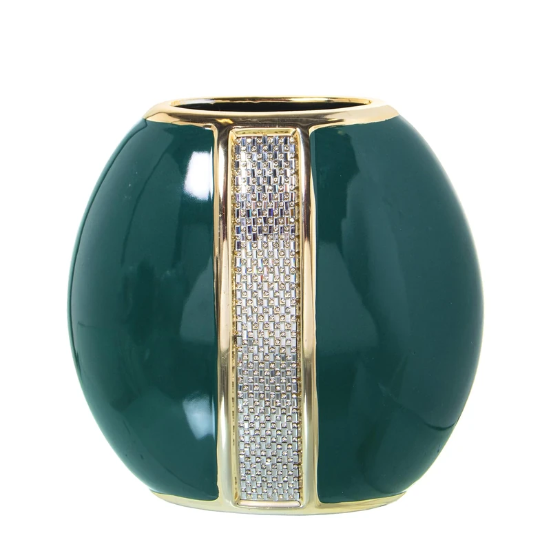 JARRÓN CERÁMICA Green/Gold C/BRILLOS PLATA 21 x 11 x 20 cm