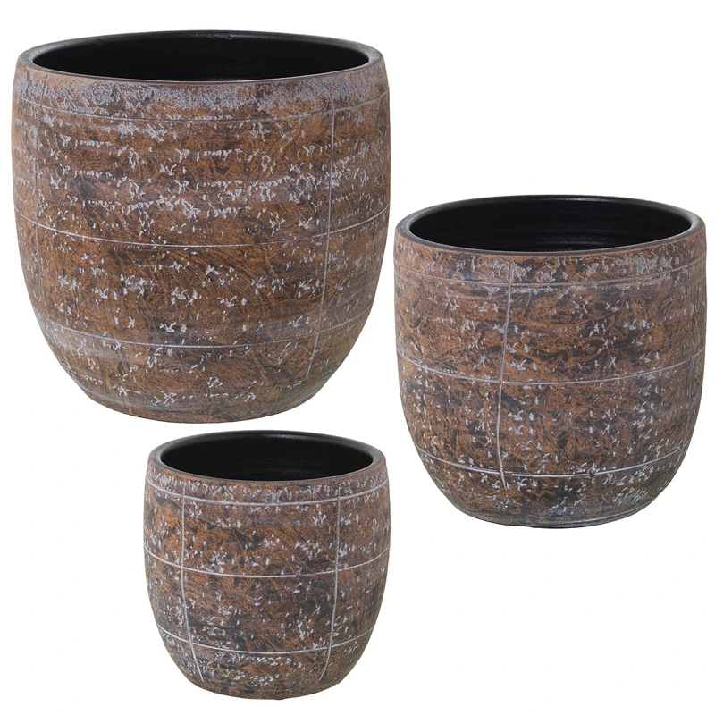 Set of 3 MACETEROS CERÁMICA MARRÓN ENVEJECIDO_°30X28CM+°25X24CM+°20X19CM - Image 1