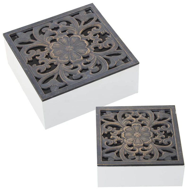 Set of 2 Madera Caladas Boxes 20 x 20 x 8.5 + 16 x 16 x 6.5 cm