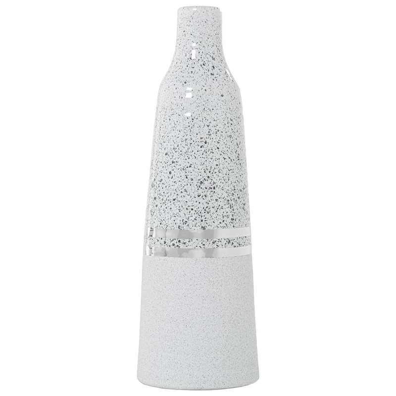 JARRÓN CERÁMICA PLATEADO/BLANCO 14X42CM - Image 1