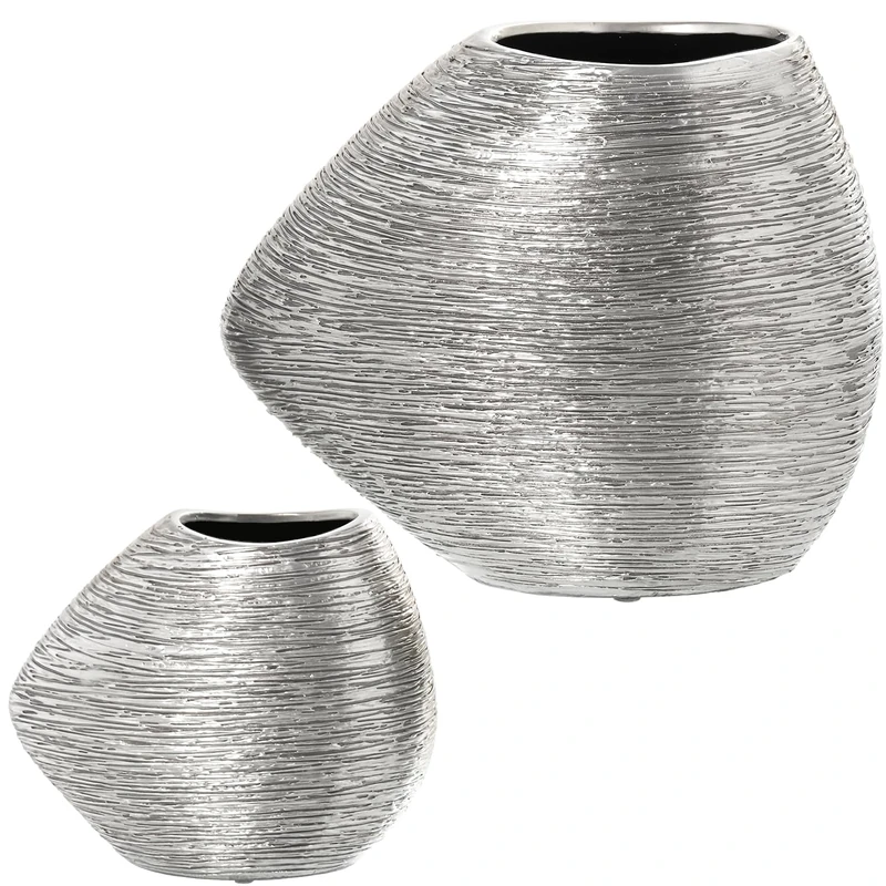 Set of 2 Jarrones Ceramic Plata_34X17X29 + 22X11.5X19 cm