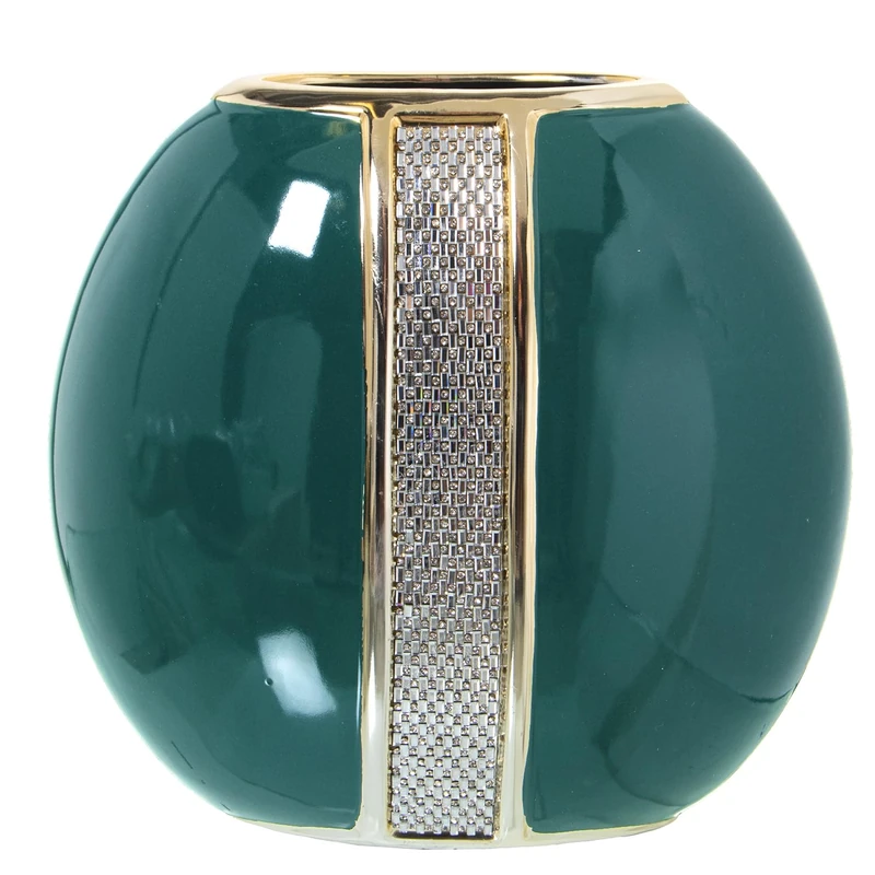 JARRÓN CERÁMICA Green/Gold C/BRILLOS PLATA 25 x 13 x 23 cm - Image 1