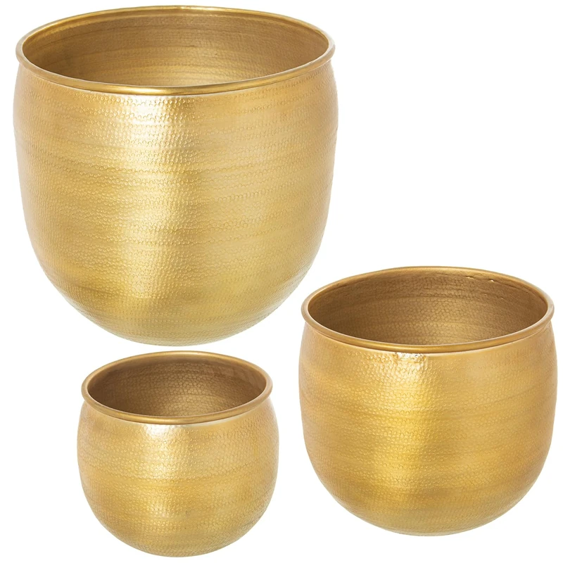 AlexandreHouse Set of 3 Maceteros Aluminium Tallado Dorado_°23X18+29X25+°35X33CM