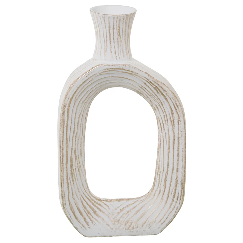 JARRON HUECO CERAMICABLANCO MATE/DORADO_27X10X51CM