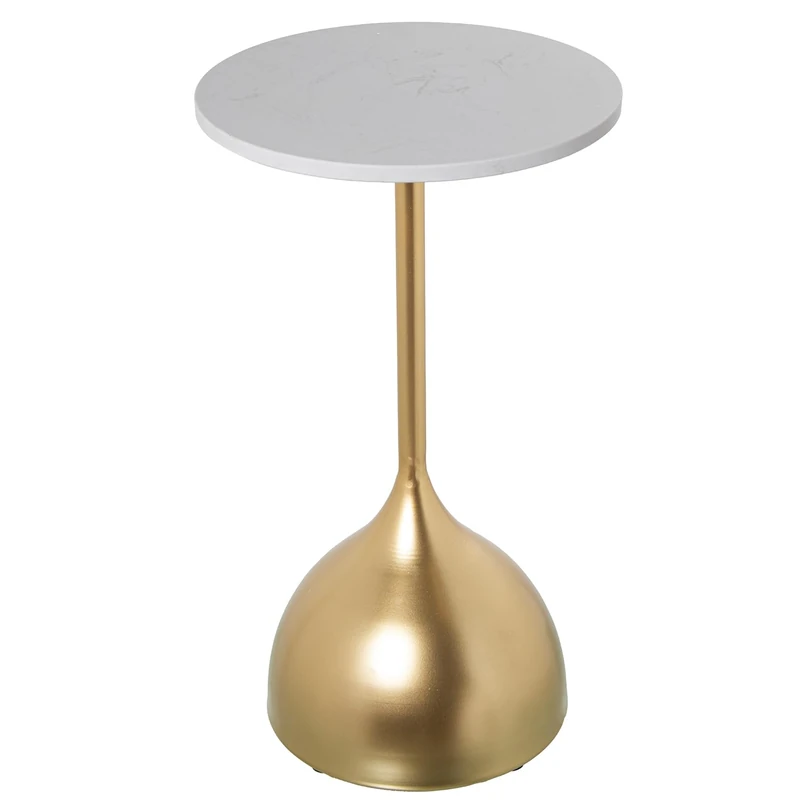 AlexandreHouse MESA Auxiliar Mármol Blanco C/Patas Metal Dorado_° 35 x 60 cm