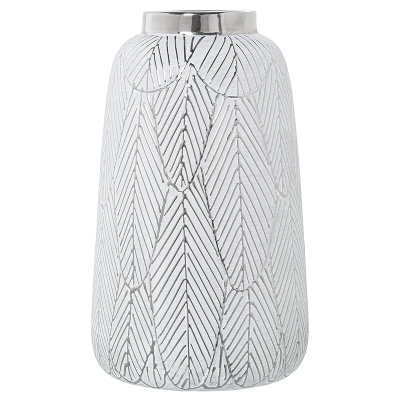 JARRÓN CERÁMICA BLANCO/PLATA °16.5X28 cm