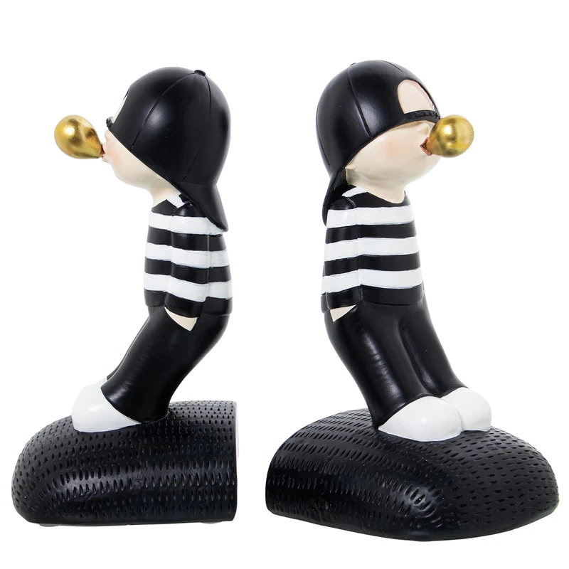 Set of 2 Resin Chico Sujetalibros with Chick Blue/Black 23 x 11 x 21 cm - Image 1
