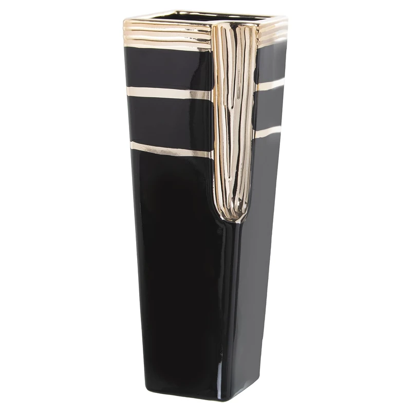 JARRÓN CERÁMICA Black/Dorado 13X13X35CM