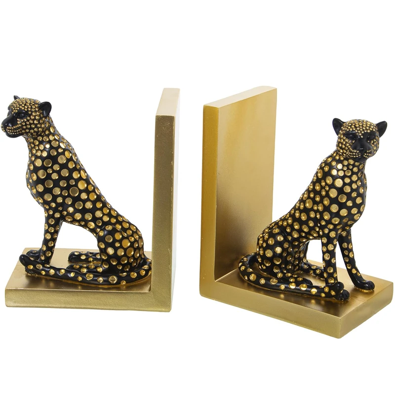Set of 2 Sujetalibros Resin Leopard Black/Dorado_15 x 10 x 19 cm