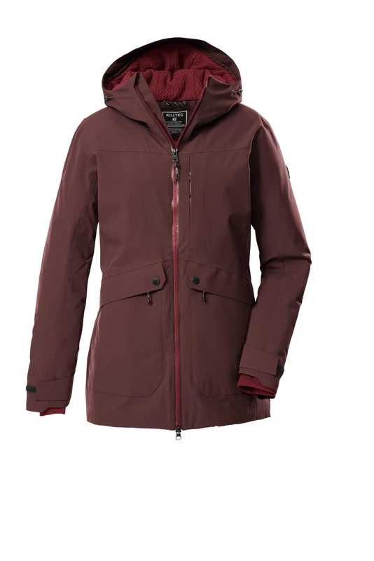 Killtec KOW 16 WMN PRK 43310-000 Women's Outdoor Parka/Functional Parka with Hood, Dark Wine Red, 46