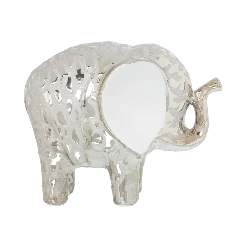 AlexandreHouse Ceramic Elephant Figure Dorado Pálido/Blanco 17 x 8 x 13 cm - Image 1