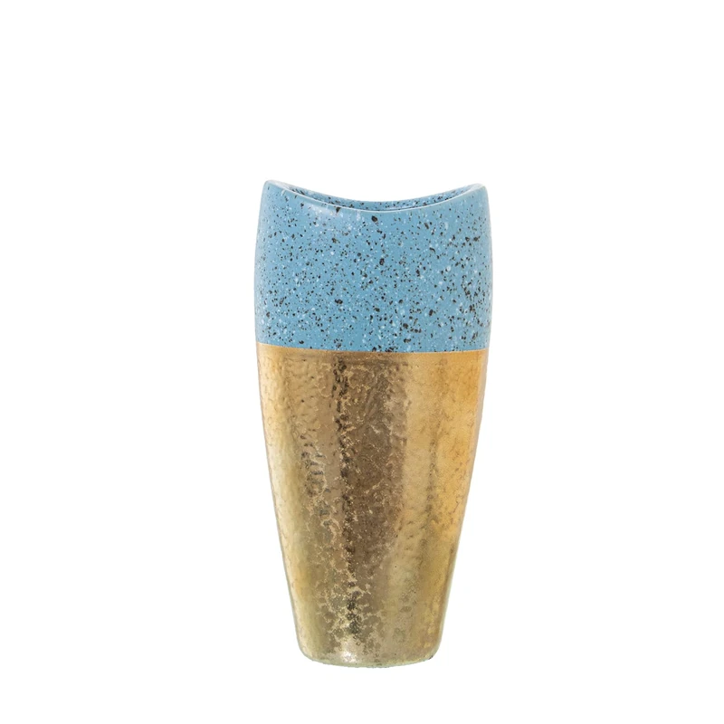 JARRÓN CERÁMICA DORADO/AZUL 20X14X28CM - Image 1