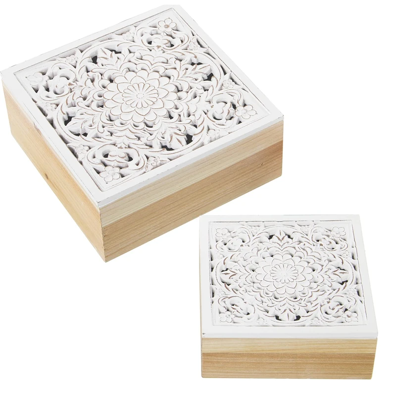 Set of 2 Madera Caladas Boxes 20 x 20 x 8.5 + 16 x 16 x 6.5 cm