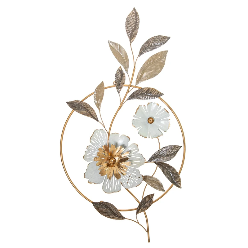 AlexandreHouse ADORNO PARED METAL FLORES DORADO/BLANCO_50X90X6CM - Image 1