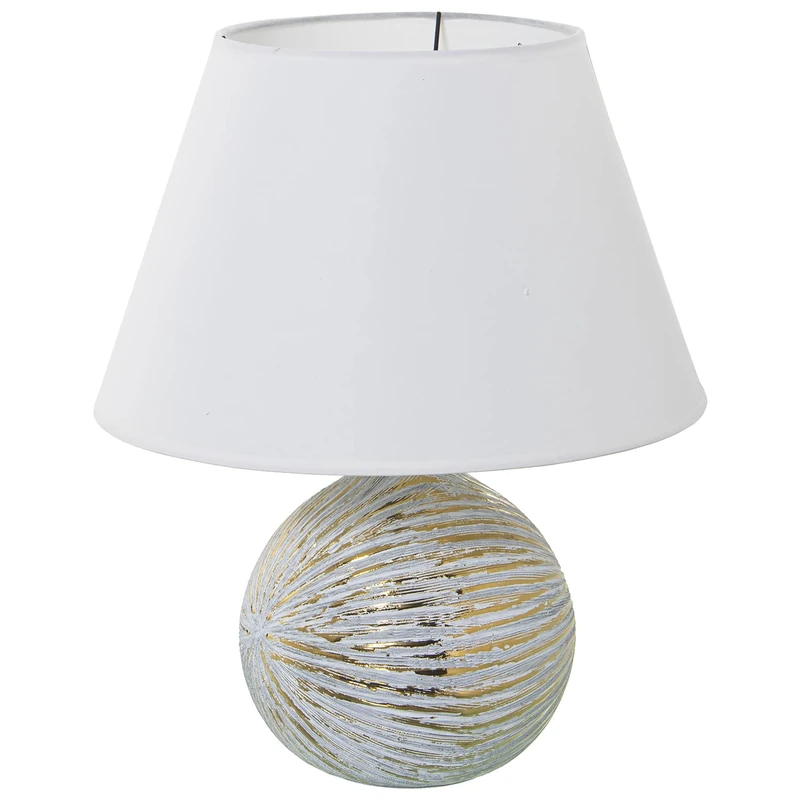 AlexandreHouse LÁMPARA SOBREMESA CERÁMICA Blanco/Dorado+52630,1XE27,MAX.40 ° 35X43 CM, Base: 20X28 CM - Image 1