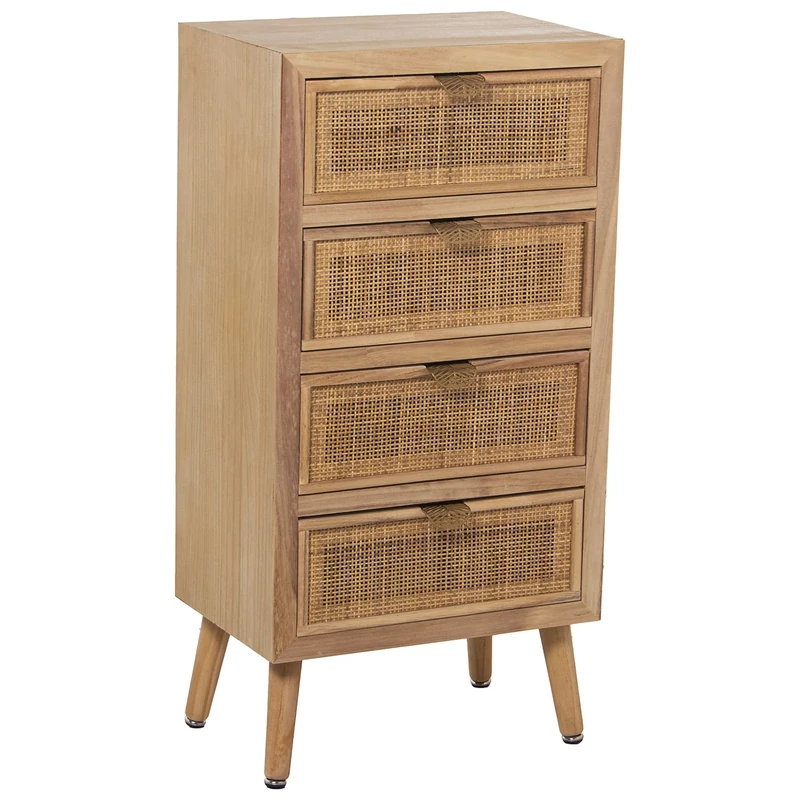 AlexandreHouse Madeira Siphonier C/5 Natural Ratan, Pine + DM 45 x 30 x 89 cm, Height of Patas: 16 cm