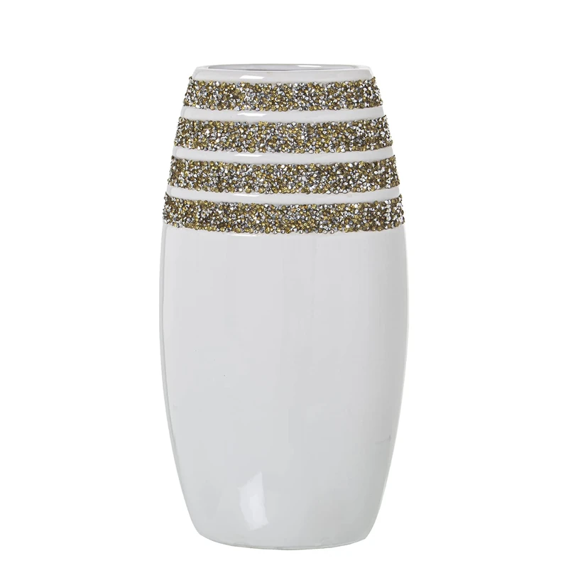 JARRÓN CERÁMICA BLANCO C/CRYSTALITOS 16X9X30CM
