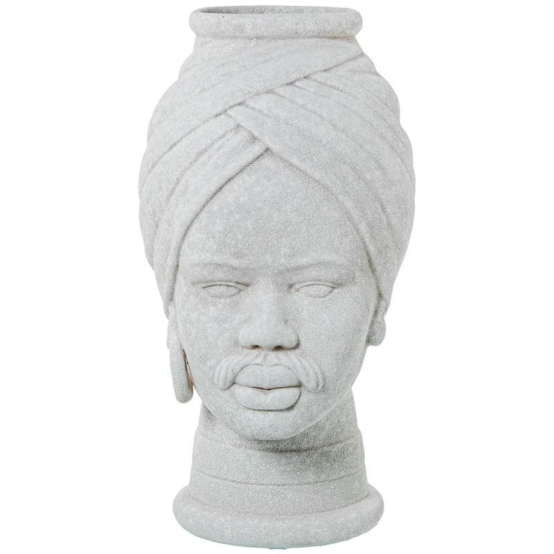JARRÓN AFRICAN CERAMIC BUST 30 CM BLANCO TEXTURA ARENA_°19X30CM
