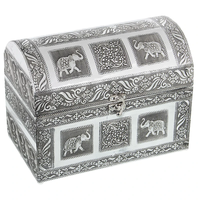 Joyero Baúl Metal Plateado 25 x 15 x 18 cm