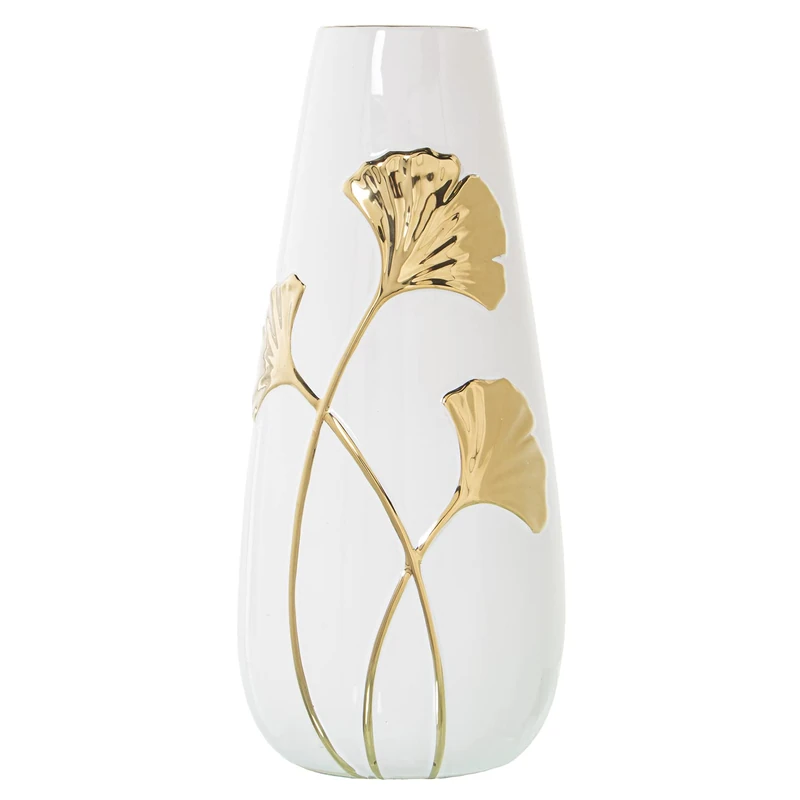 AlexandreHouse JARRÓN CERÁMICA Blanco/Flor Gold °16X35CM