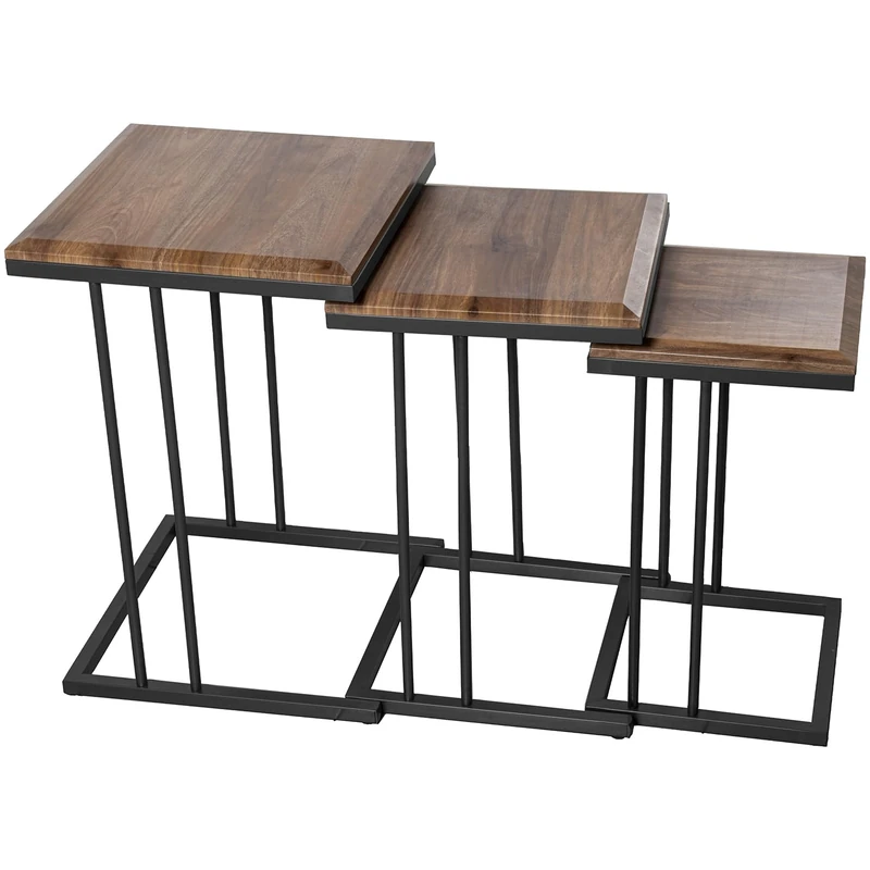 AlexandreHouse Set of 3 Mesas Aux. Patas Negrasssober Roble, Request Mounting_40 x 40 x 60 + 35 x 35 x 55 + 29 x 29 x 50 cm