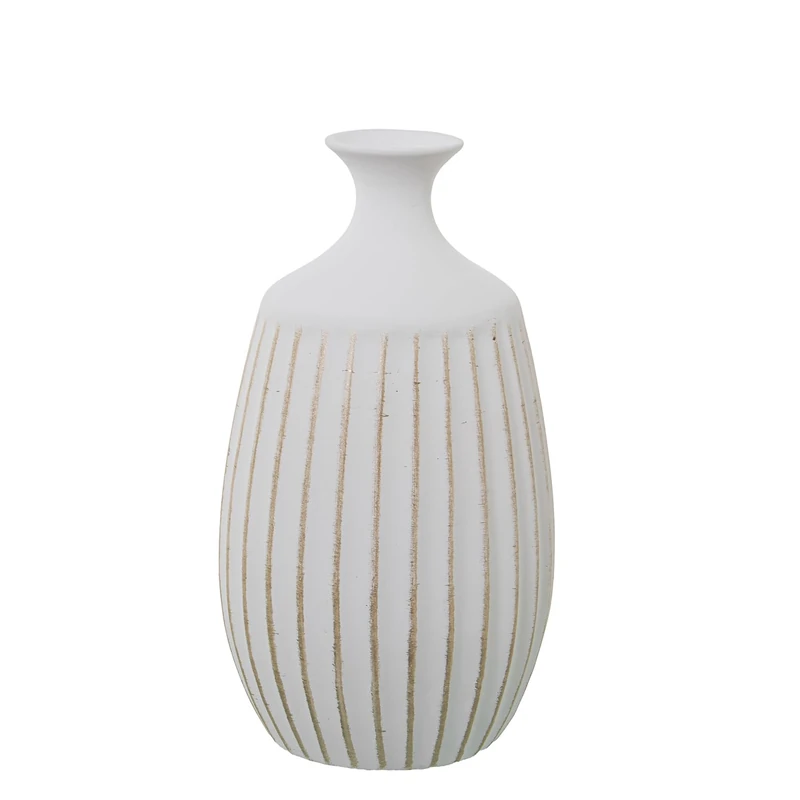JARRÓN SURCOS CERÁMICA 39 CM BLANCO MATE/DORADO_°21X39CM