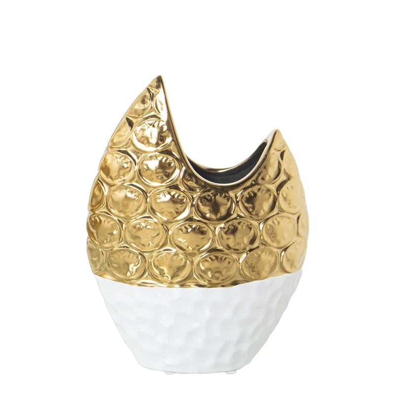 JARRÓN CERÁMICA BLANCA/DORADA 17X8X22CM - Image 1