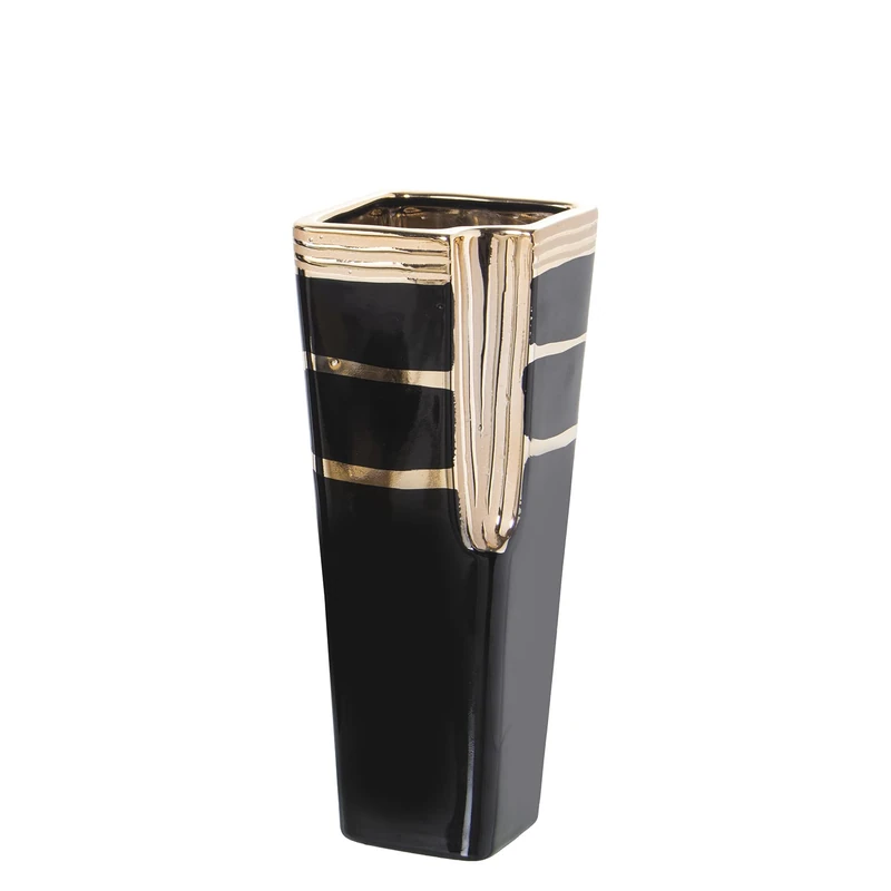 JARRÓN CERÁMICA BLACK/DORADO 10X10X28CM