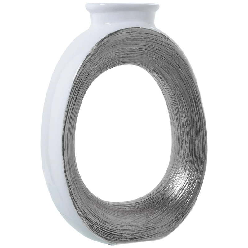 JARRÓN CERÁMICA 37 CM BLANCO/PLATA 25X10X37CM