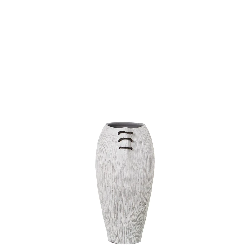 JARRÓN CERÁMICA 40 CM BLANCO RAYADO C/CORDÓN MARRÓN_20X23X40CM BOCA:12X15CM
