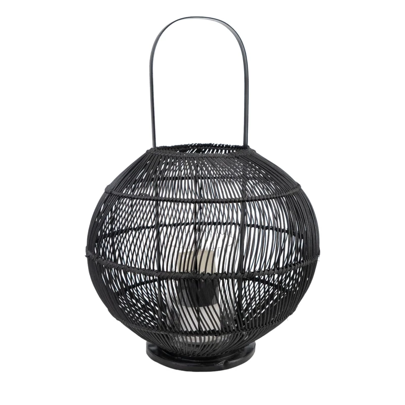 Farol Rattan Black Bola