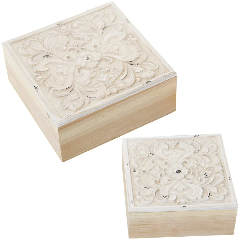 AlexandreHouse Set of 2 Madera Caladas Boxes 20 x 20 x 8.5 + 16 x 16 x 6.5 cm - Image 1