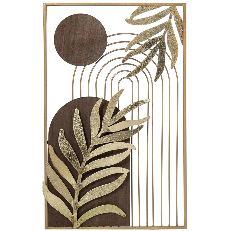 AlexandreHouse ADORNO PARED METAL/MADERA HOJAS DORADO_35X56X2.5 CM
