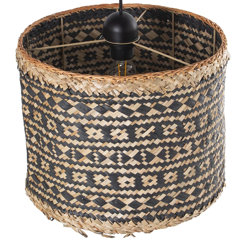 LÁMPARA TECHO RATÁN Natural/ +99271, 1XE27 MAX.40W_°36X29 cm Black Cable: 73 cm