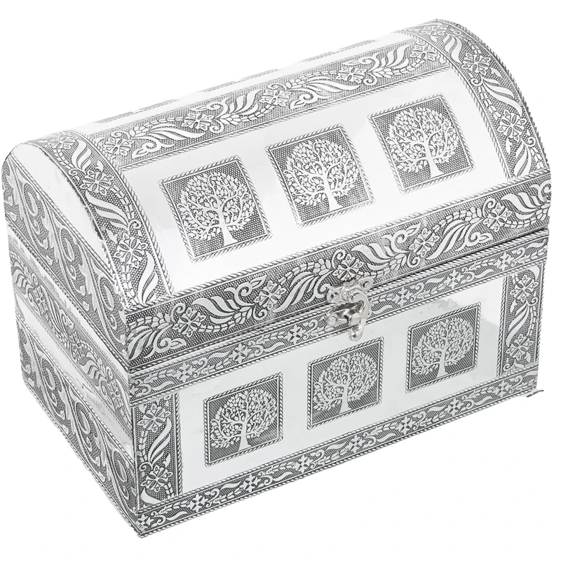 AlexandreHouse JOYERO METAL BAÚL PLATEADO ÁRBOL DE LA VIDA_25X15X18CM - Image 1