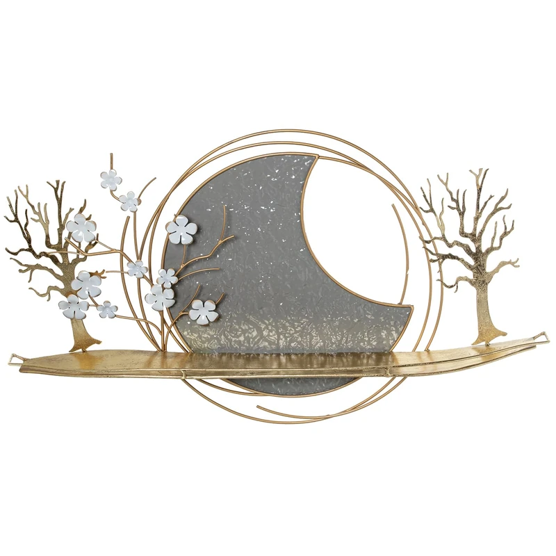 AlexandreHouse ADORNO PARED C/ESTANTE METAL ARBOLES DORADO_93X52X11CM - Image 1