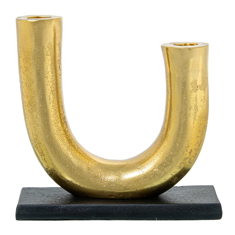 Candlestick 2 Brozos Aluminium Gold C/Base NEGRA_21X8X20CM Para Velas °2.4cm - Image 1