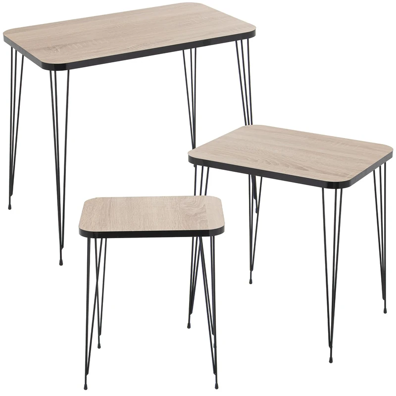 AlexandreHouse Set of 3 MESAS AUX MADERA/METAL +72270, REQUIERE MONTAJE_60X37X53+45X37X49+37X29X45CM