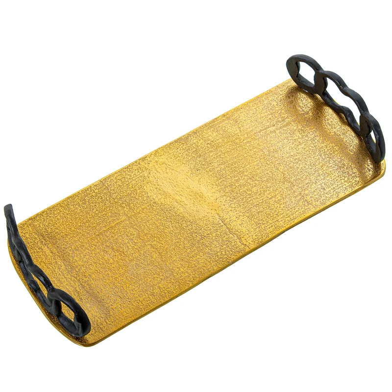 BANDEJA Rectangular Aluminium Gold C/ASAS NEGRAS_43X18X9CM