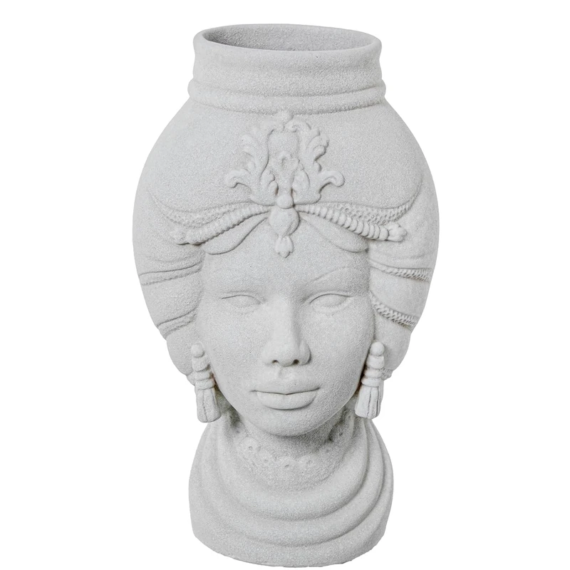 JARRÓN AFRICAN CERÁMICA BUST 40 CM BLANCO TEXTURA ARENA_° 20X40 CM - Image 1