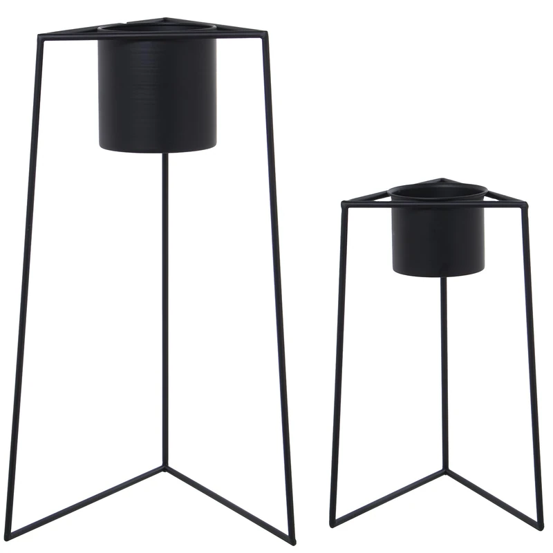 Set of 2 Maceteros Metal Black_25X22X50+34X29X60CM
