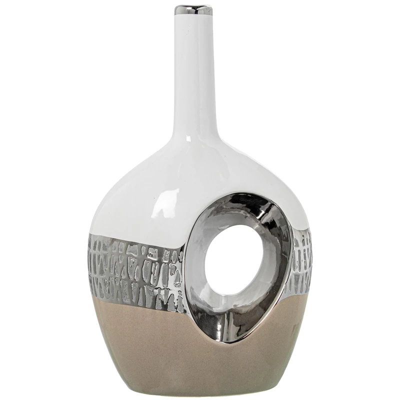 Ceramic Jarron Agujero 31 cm Blue/Plata/Beige_18X12X31 cm - Image 1