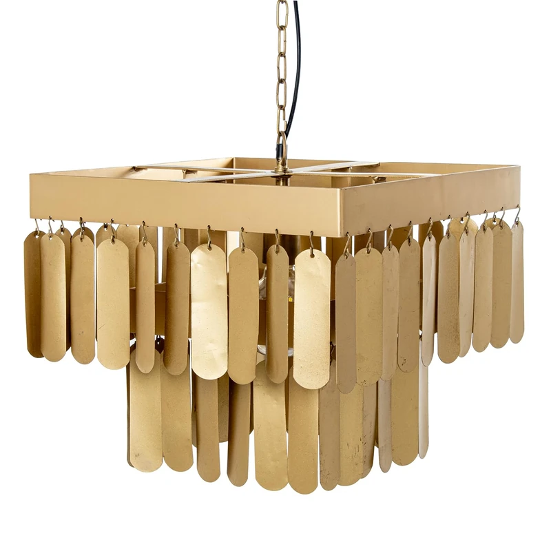 AlexandreHouse LÁMPARA TECHO Hierro Dorado, 1XE27 MAX.25W NO INCLUIDA_40X40X34CM, Cable: 100CM