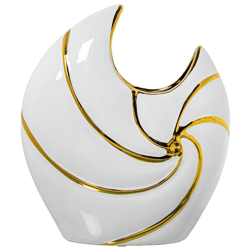 JARRON CERAMIC 25 CM BLANCO BRILLO/GOLD_22X9X25CM