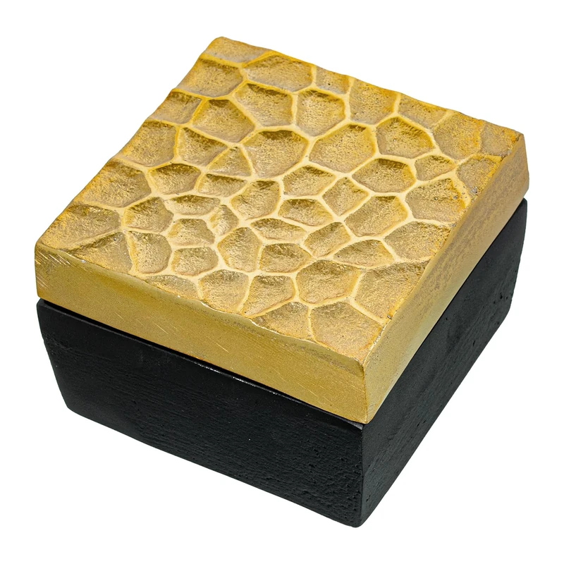 AlexandreHouse CAJA CUADRADA ALUMINIUM BLACK C/TAPA GOLD_12X12X9CM - Image 1
