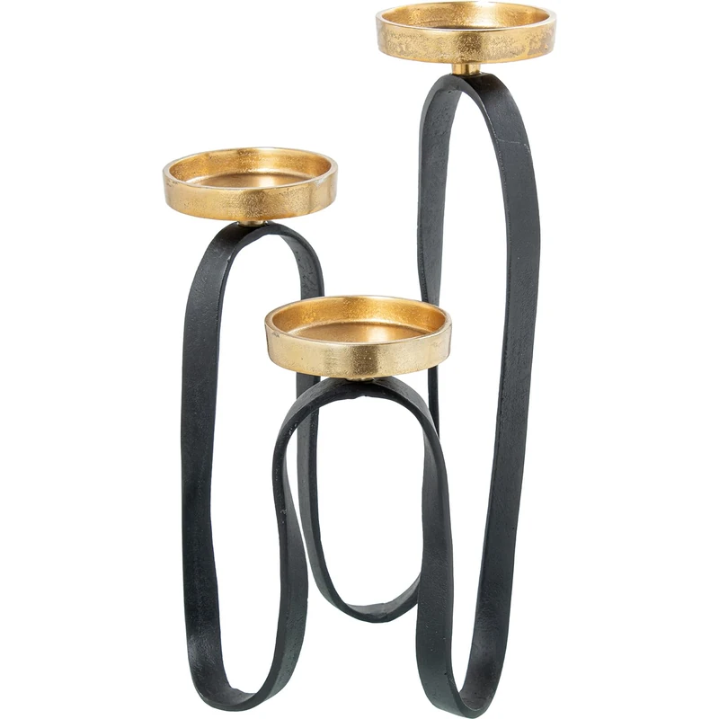 Para Velas °11 Triple Aluminium Candlestick Black/Gold/28X30/37/47 cm