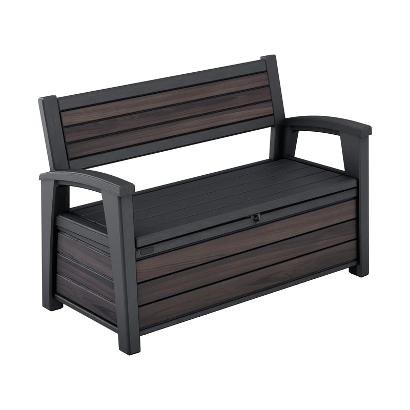 Keter Signature Outdoor Storage Bench 227L | Seats 2 Adults | DecoCoat Wood-Look Resin | Waterproof & Ventilated | All-Weather UV Resistant | Garden, Patio & Deck Storage